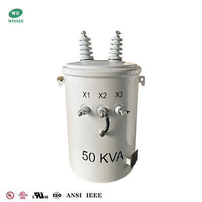 Buy 50kva Pole Mounted Transformer 12.47kv To 277v Oil Filled Distribution Electric Pole Transformer UL Listed online manufacture