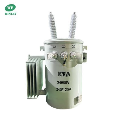 167Kva Single Phase Pole Mounted Transformer Oil Immersed 34.5KV To 240V ANSI IEEE Standards Power Distribution Transformer