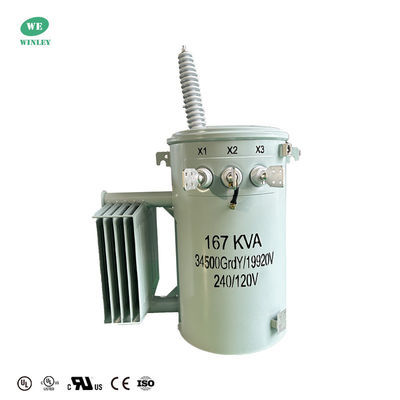 ANSI Standard Single Phase Oil Immersed Distribution Transformers 167KVA  34500V To 120V Dual Windings