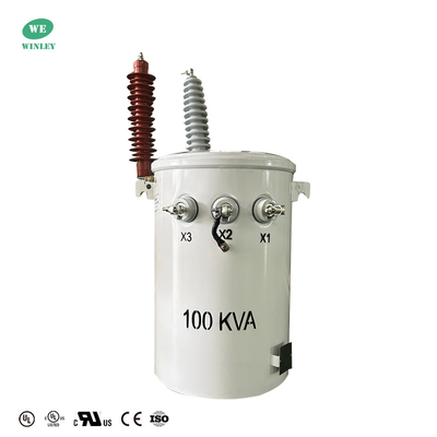 100KVA Pole Mounted  Overhead Distribution Transformer  Single Phase Oil Immersed 13800V To 120V