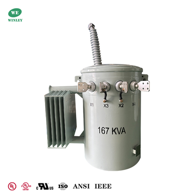 167Kva Single Phase Pole Mounted Distribution Transformer Oil Immersed Dual Windings 34.5KV To 120V BIL 200KV Conventional Type