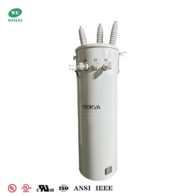 UL Listed 150Kva Three Phase Pole Mounted Transformer Oil Immersed 34.5KV To 208Y Power Distribution Transformers