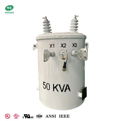 UL Listed 50kva Single Phase Pole Mounted Transformer 4160V To 240V 480V ANSI IEEE Standards