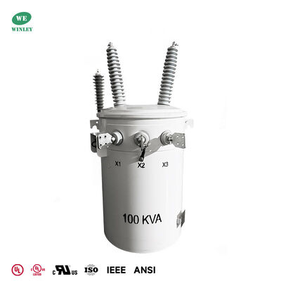 100kVA Single Phase Pole Mounted Transformer 34500V to 120/240V Double Bushing Primary ANSI/IEEE DOE Standards