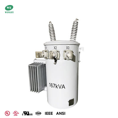 167kVA Single Phase Pole Mounted Transformer 34500V to 120/240V Overhead Distribution Type ANSI/IEEE Standards DOE 2016 Efficiency