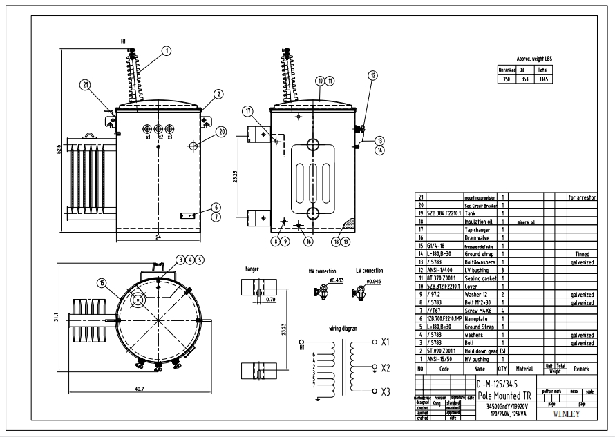 Single Phase Overhead Distribution Transformer 34500GrdY/19920 To 120 ...