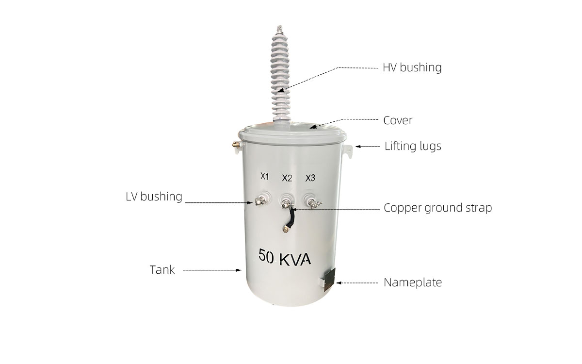 50kva Single Phase Pole Mounted Transformer Oil Immersed Distribution 4160V To 120/240V 0