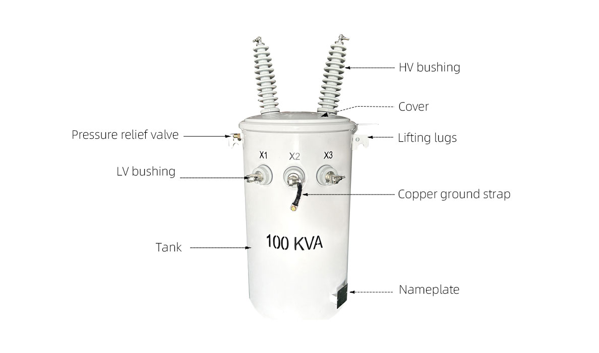 100KVA Single Phase Pole Overhead Distribution Transformer Oil Immersed 34500V To 120V