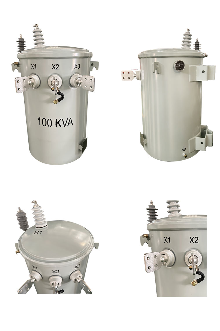 100KVA Single Phase Pole Mounted Distribution Transformer Oil Immersed 12470V 304SS tank Liquid Filled Pole Mounted